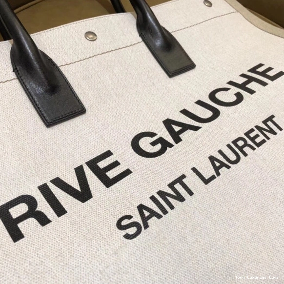 Tony Luxuries YSL IN GAUCHE RIVE AND BAG TOTE LEATHER LINEN 0711